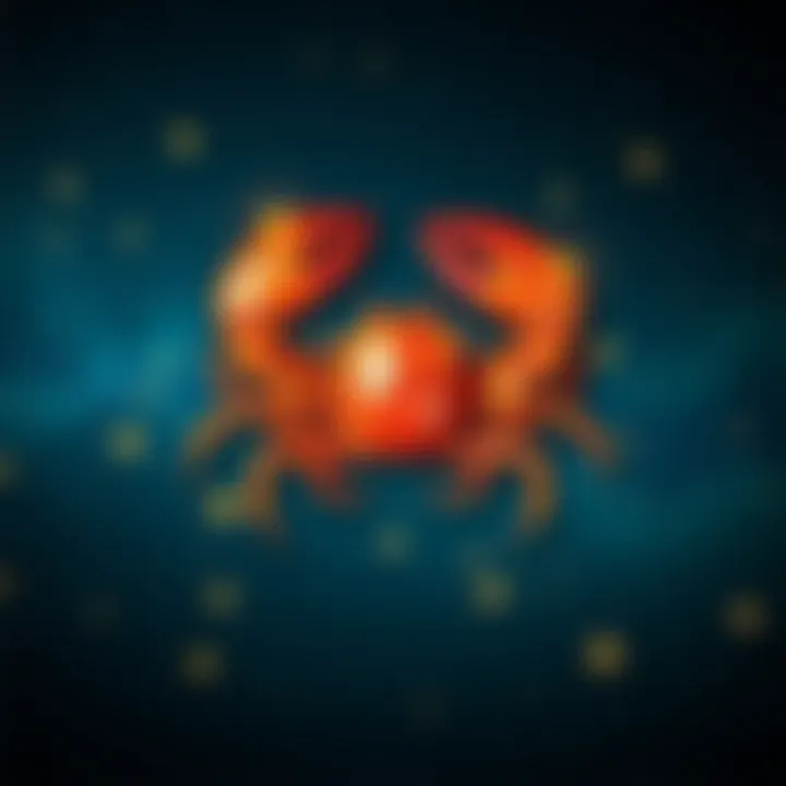 A visual representation of the Cancer zodiac symbol surrounded by twinkling stars, symbolizing emotional depth and sensitivity.