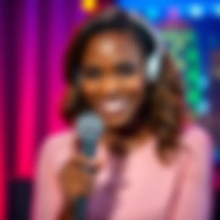 Candace Owens Ready for Charlie's Show Candace Owens smiling while holding a microphone, ready to join Charlie's show virtually.