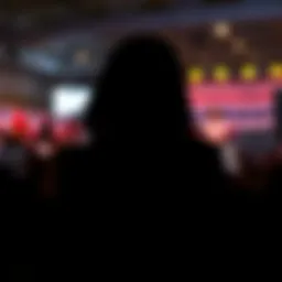 A shadowy figure representing Candace Owens, symbolizing her absence from public life and media, with a blurred background of a political rally.