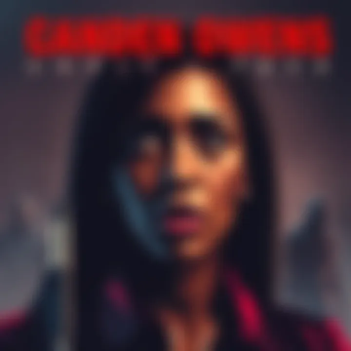 A graphic showing a woman facing public scrutiny, symbolizing the smear campaign against Candace Owens, with shadowy figures in the background representing the challengers.