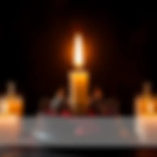 A tall, bright candle flame surrounded by Wiccan symbols during a birthday manifestation spell.