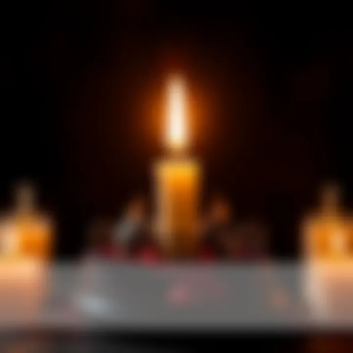 A tall, bright candle flame surrounded by Wiccan symbols during a birthday manifestation spell.