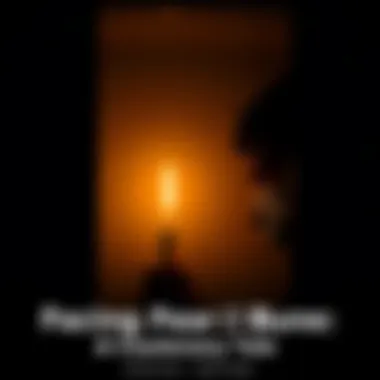 A soft candle flame flickers in a dark closet, casting eerie shadows, as a person stares in fear.