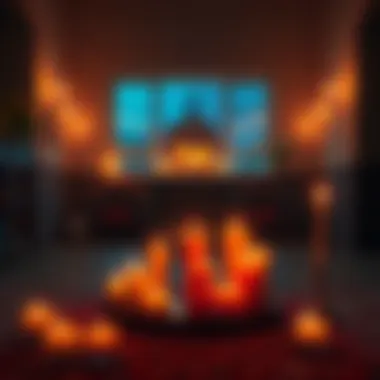 A serene candle setup with multiple lit candles in a dimly lit room, creating an atmosphere of contemplation and spirituality.