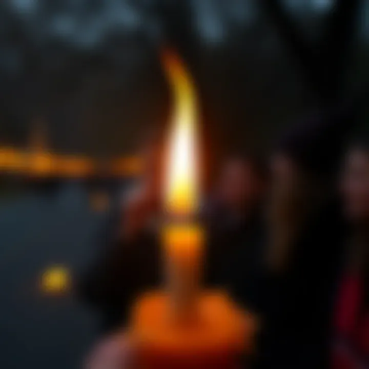 People observing flickering flames of a candle used in a spell outdoors, seeking guidance on its meaning.