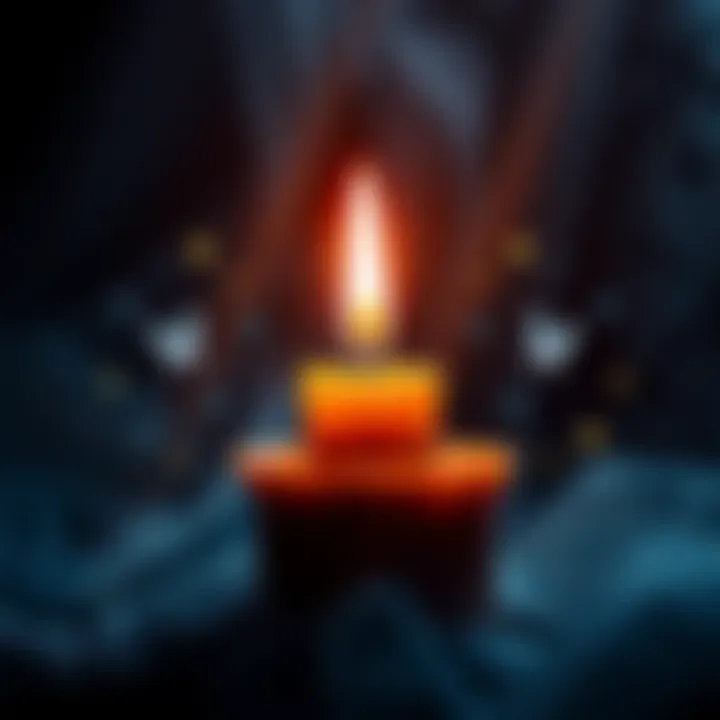 Candle with Flames Candle with a bright flame surrounded by symbols of magic, indicating a spell in progress.