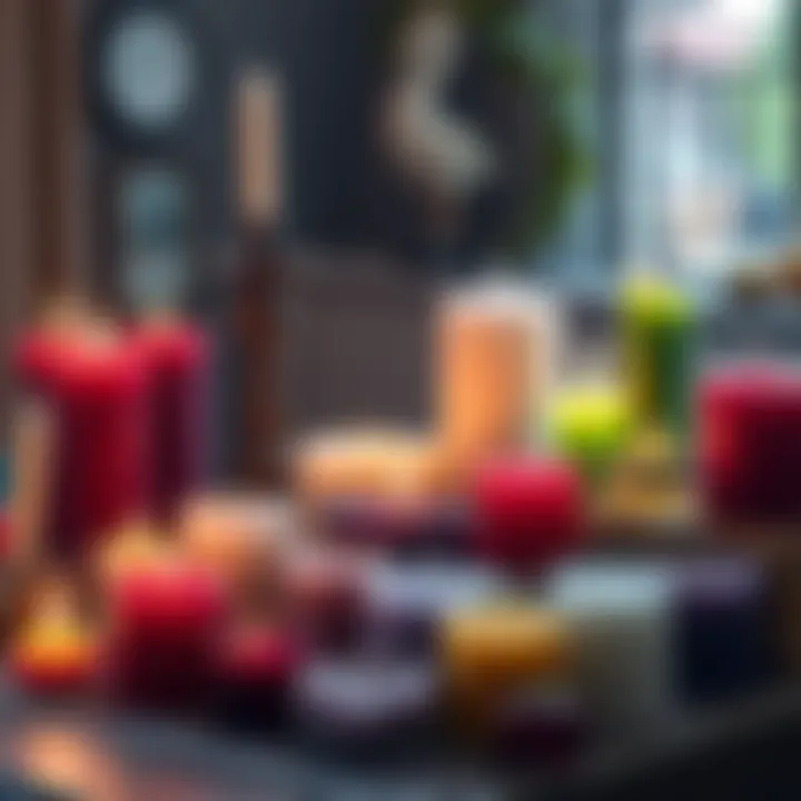 Candle Styles for Spells A variety of candles in different styles and colors displayed on a table, with some lit and unlit candles showing options for spell work.