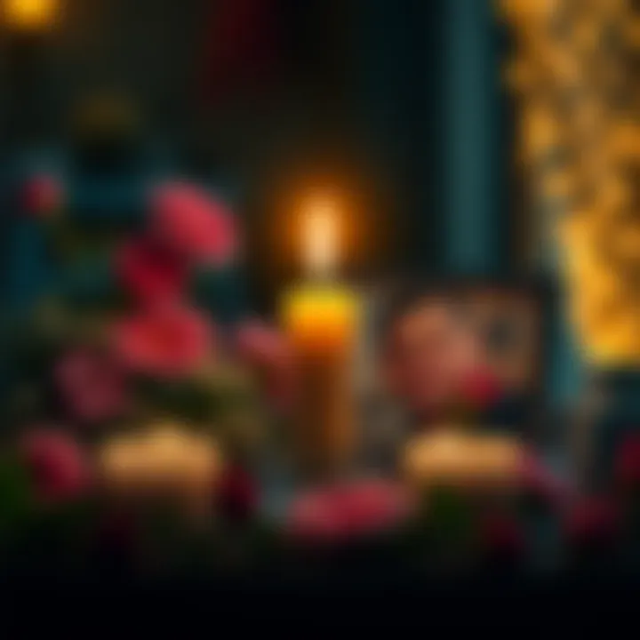 A candle is lit in memory of a younger brother, surrounded by flowers and a photo, symbolizing remembrance and grief.