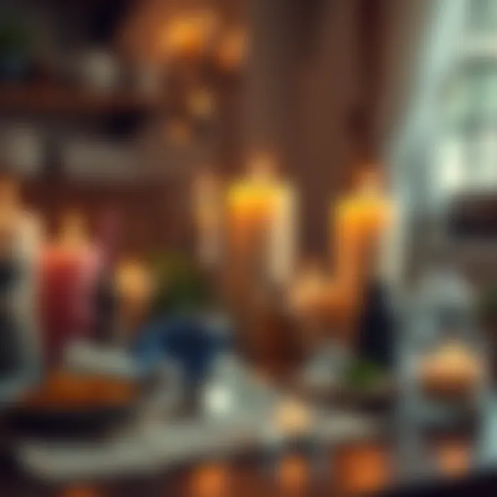 A set of candles, herbs, and crystals arranged on a table for attracting someone to your home