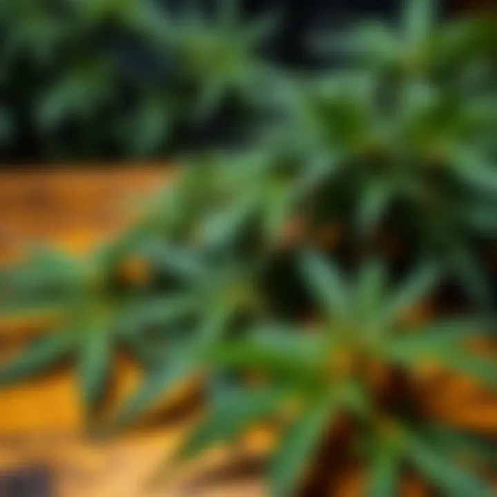 Cannabis Leaves on a Table A close-up of fresh cannabis leaves on a wooden table, illustrating easy access to cannabis in society.