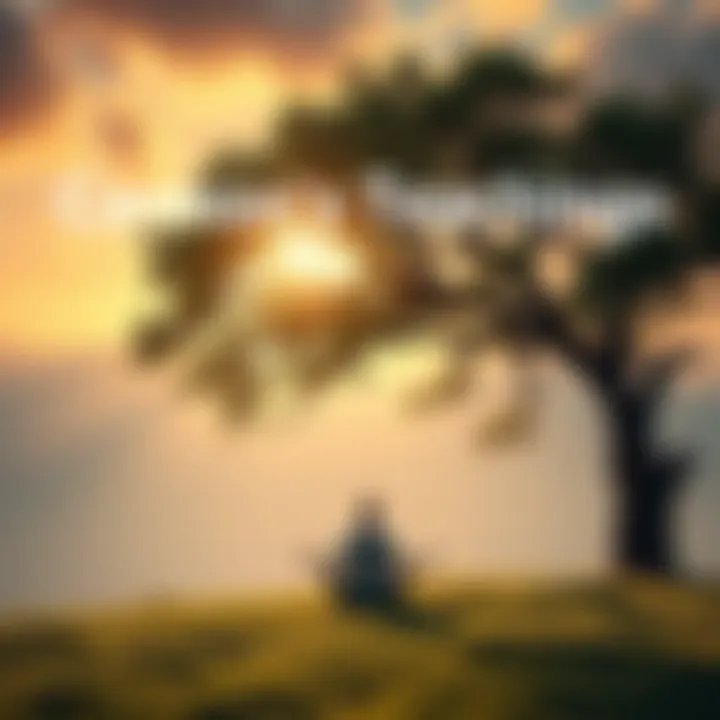 A serene landscape with a person meditating under a tree, symbolizing spiritual growth and consciousness, reflecting Delores Cannon's teachings.