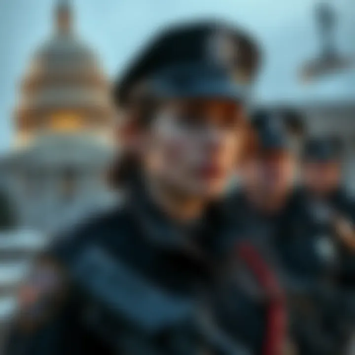 Capitol Officer Linked to Jan 6 Incident A female Capitol Police officer near the Capitol building with concerned expressions, suggesting a serious situation.
