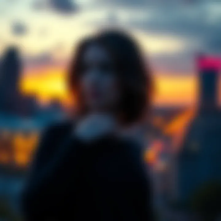 A woman sitting alone, looking pensive as she reflects on her past relationship with a Capricorn man, surrounded by a blurred cityscape at sunset.