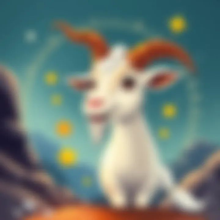 A playful illustration of the Capricorn zodiac sign, featuring a goat with a humorous expression, surrounded by stars and astrological symbols, emphasizing the traits associated with January Capricorn...