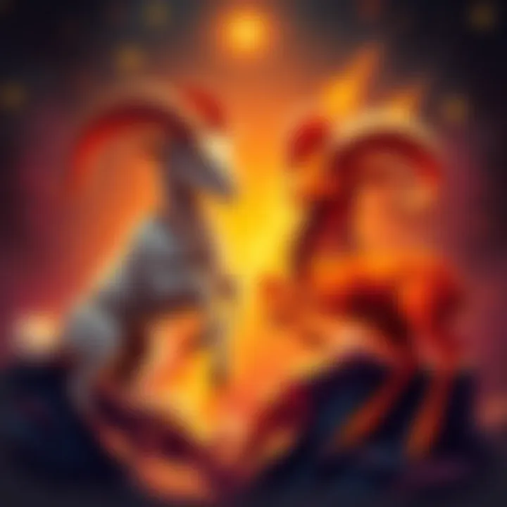 An illustration of the Capricorn goat and Aries ram symbols representing their astrological connection