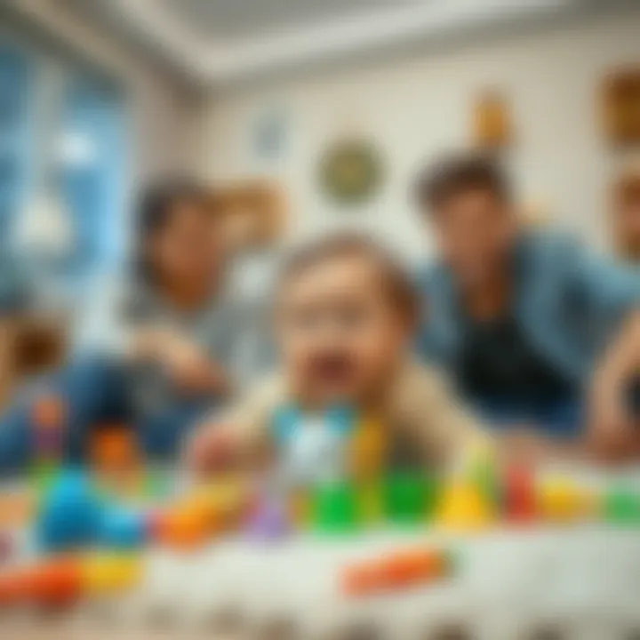 Capricorn Ascendant Baby A happy Capricorn Ascendant baby playing with colorful toys, surrounded by cheerful parents in a cozy living room.