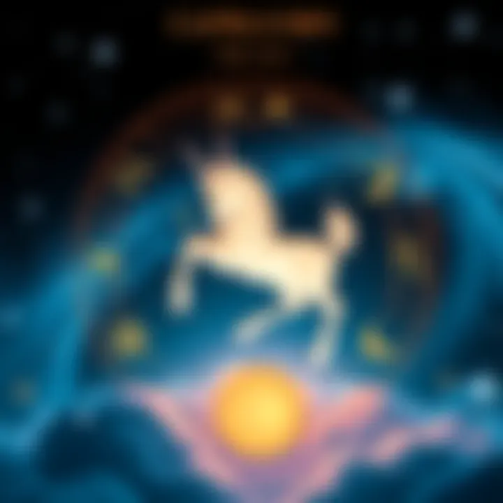 A collection of Capricorn astrological symbols surrounded by stars and zodiac signs