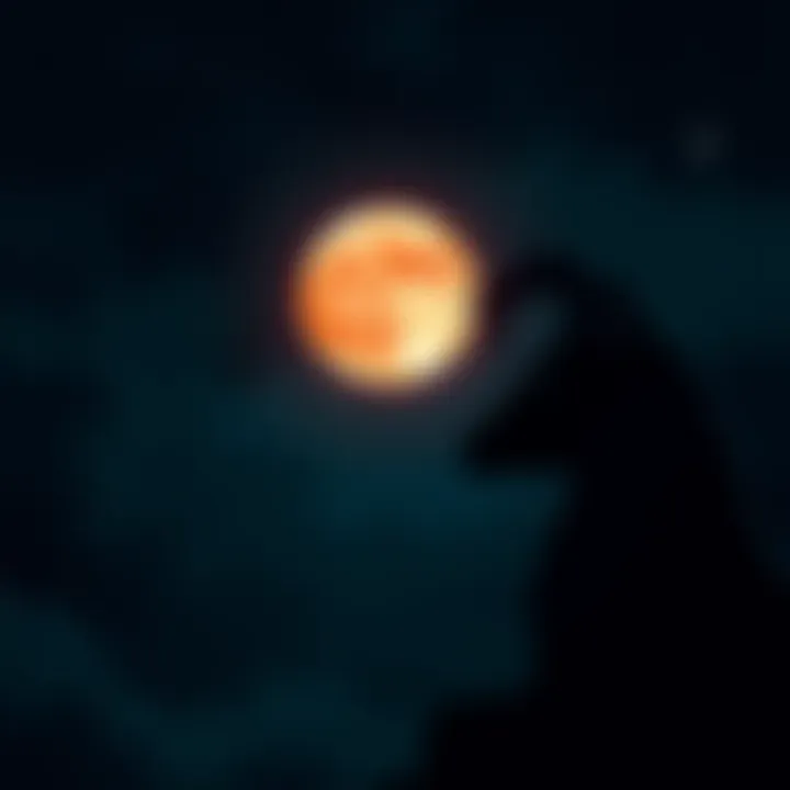 A Capricorn gazes at a blood moon in a dark sky, feeling low energy and reflecting on frustrations, surrounded by stars and shadows.