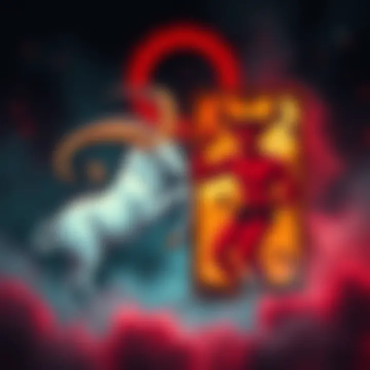 Illustration showing a Capricorn symbol alongside The Devil tarot card, depicting a connection between them, representing personality traits and challenges.