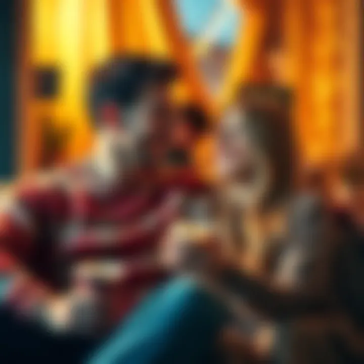 A Capricorn and Gemini couple sharing a laugh together in a cozy setting, representing their unique relationship dynamics.