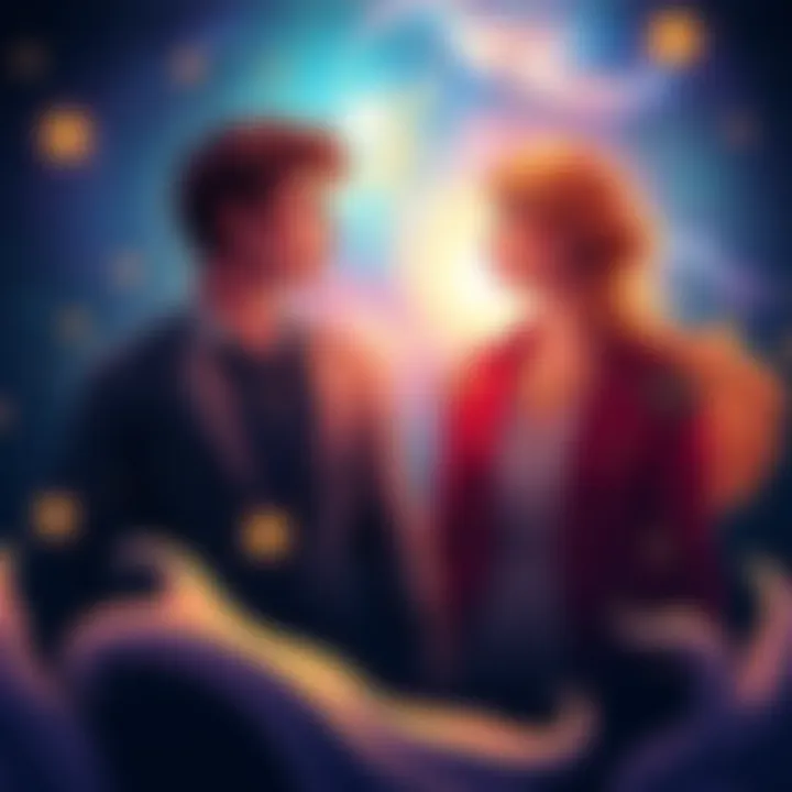 A mesmerizing illustration depicting the magnetic attraction between Capricorn men and Leo women, featuring zodiac symbols and a cosmic background.