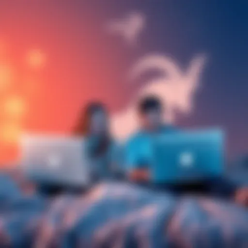 A Capricorn symbol with a couple having a video call on their laptops, representing long-distance relationship communication.