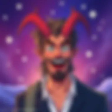 A humorous illustration of a Capricorn male characterized with devilish traits, set against a starry background, evoking laughter and debate in forums