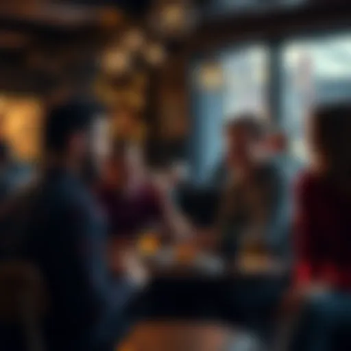A group of friends socializing in a cozy coffee shop, showcasing a Capricorn man engaging in conversation with others.
