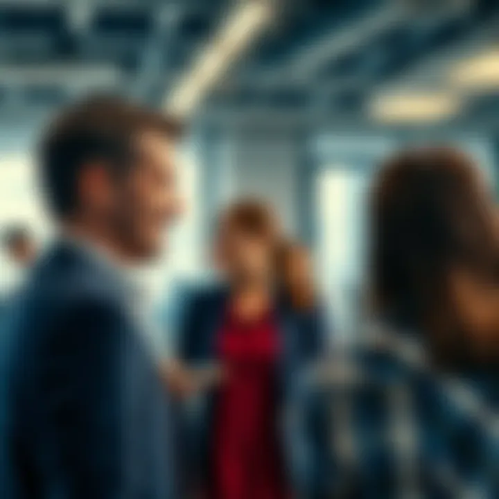 A Capricorn man shyly smiling at a woman in an office setting, showing interest while keeping a respectful distance.