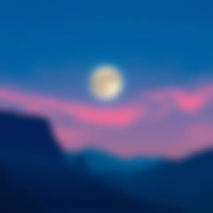 A beautiful view of the Capricorn Moon rising at dawn, illuminating the sky with soft shades of blue and pink.