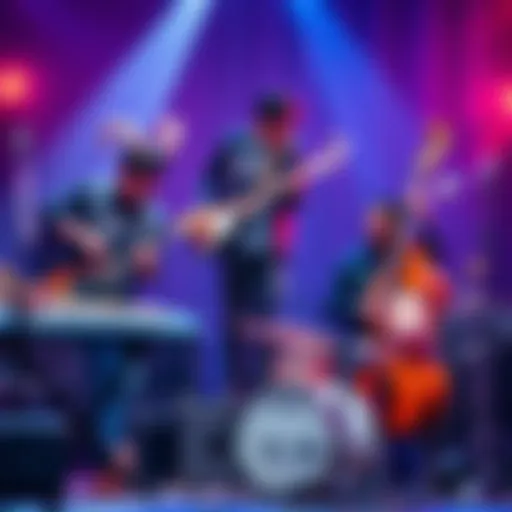 A group of Capricorns playing their favorite music instruments, including a guitar, keyboard, and drums, sharing stories and experiences.