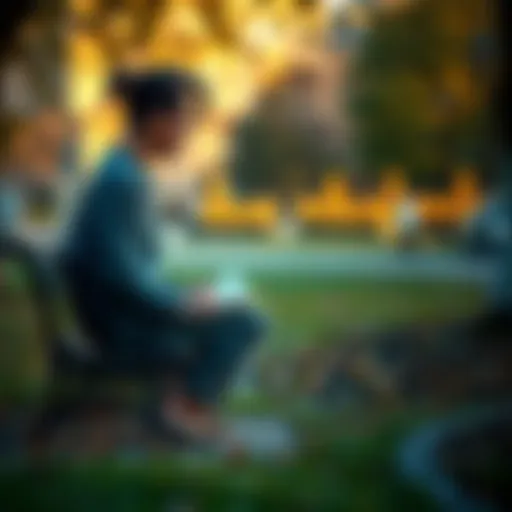 A Capricorn sits on a park bench, looking thoughtfully at the ground while holding a journal, symbolizing personal reflection and coping with depression.