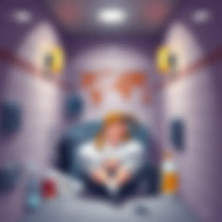 A lighthearted illustration of a Capricorn zodiac sign character lounging in a restroom, smiling with humorous items around.