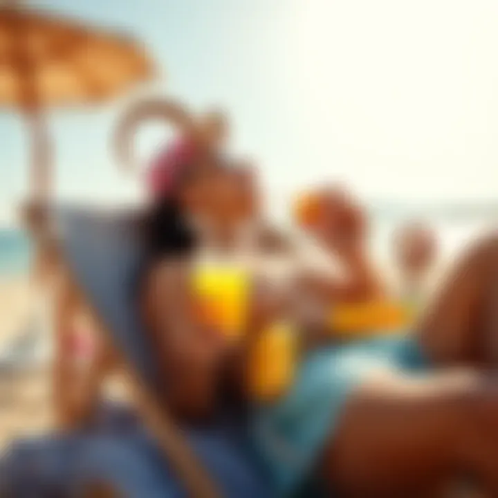 A Capricorn relaxing in the sun with a Capri-Sun and corn on the beach, enjoying summer treats.