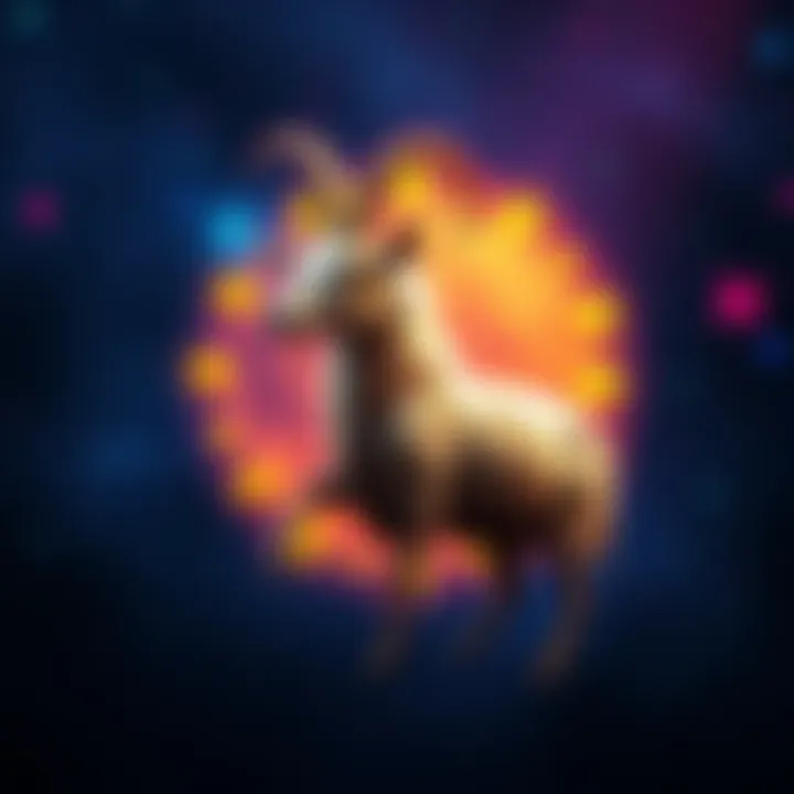 The Capricorn symbol represented by a goat surrounded by stars, reflecting the zodiac theme.