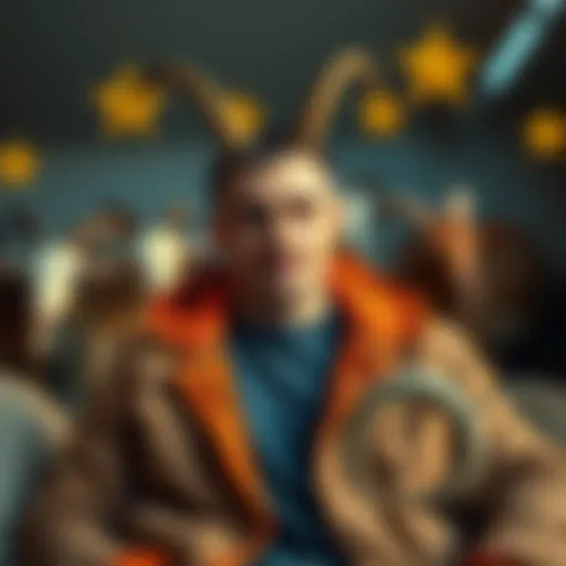 A confident man with Capricorn traits in a casual setting, showcasing determination and ambition, surrounded by Capricorn symbols like goats and stars.