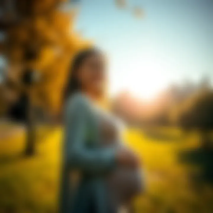 A Capricorn woman stands in a sunny park, smiling, with her hand on her baby bump, symbolizing hope and a bright future after struggles.