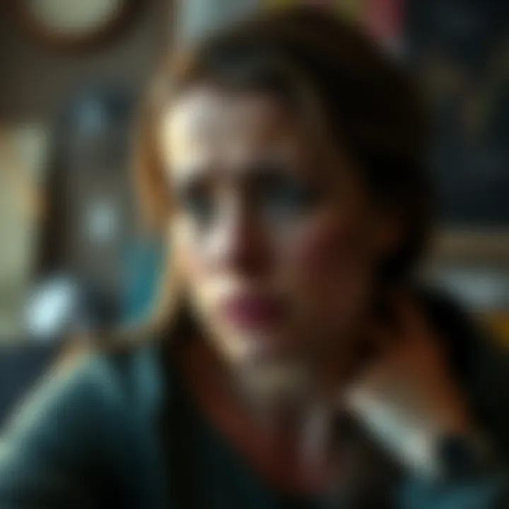 A Capricorn woman with a sad expression, reflecting on her relationship with a Pisces man, showing emotional turmoil and confusion, with a visible mark on her neck