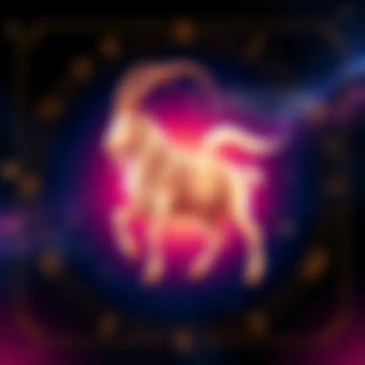 Illustration of the Capricorn zodiac symbol featuring a goat and starry background, representing strength and traits of Capricorn.