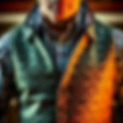 Close-up of Captain Keith Colbern's vest showing distinct patterns on the collar, shoulders, and chest