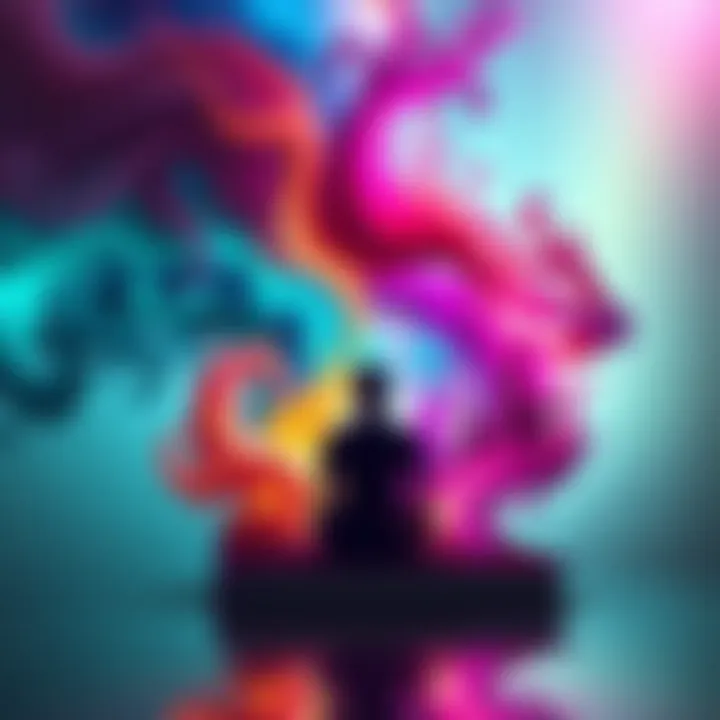 An enchanting depiction of a reader lost in thought surrounded by swirling colors and imaginative imagery.