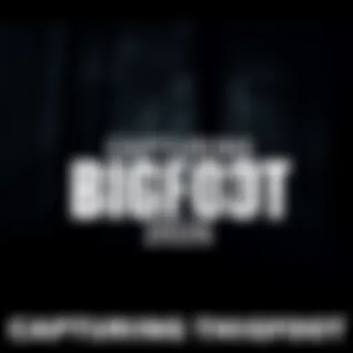 A dark forest scene with a silhouette resembling Bigfoot in the background, highlighting the documentary's focus on debunking the PGF.