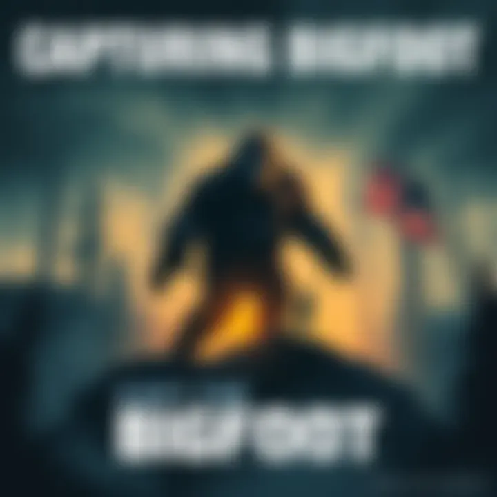 Cover illustration for the documentary featuring a forest backdrop and a mysterious figure resembling Bigfoot, with elements representing debate and evidence around it
