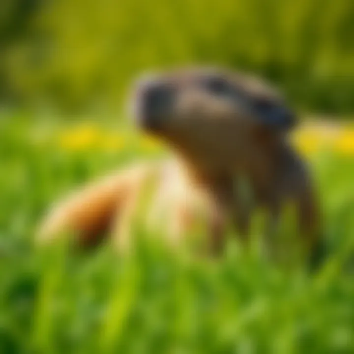 A capybara lounging in a sunny grassy area, showcasing its calm demeanor and iconic appearance.