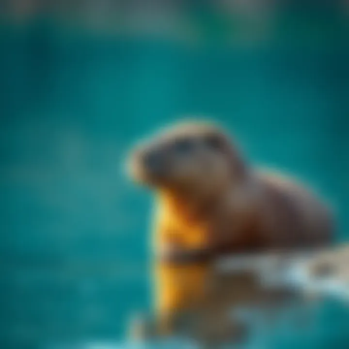 A calm capybara resting by a serene body of water, embodying peace and tranquility.