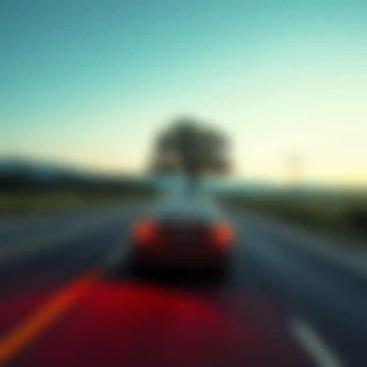 A car driving fast on an empty highway heads straight for a tree, illustrating a vivid dream about an unexpected crash.