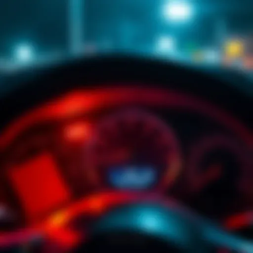 A close-up of a car dashboard with lights illuminated, indicating the engine has powered up unexpectedly following a sneeze.