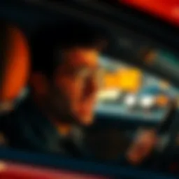 A driver looks frustrated during a tense car situation on the road.