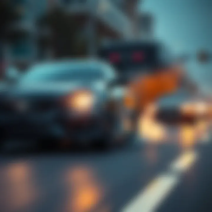 A car swerves to avoid a near crash on a busy road