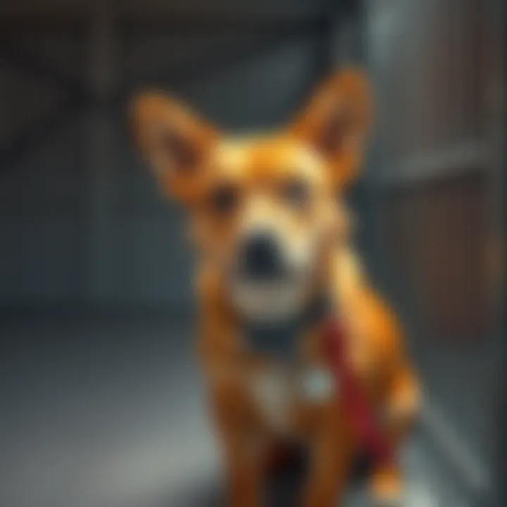 A sweet brown dog named Caramel sitting in a kennel, looking hopeful and waiting for a forever home.